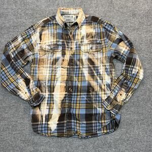 Franklin Flannels Shirt Mens Small Plaid Bleached Flannel Long Sleeve Casual